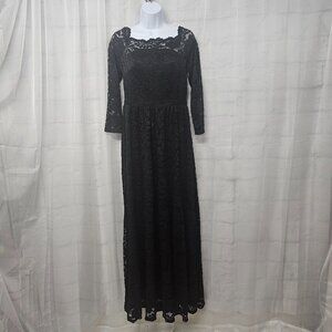 Musol Black Lace Maxi Dress Goth Whimsigoth Sheer Floral Witchy M
